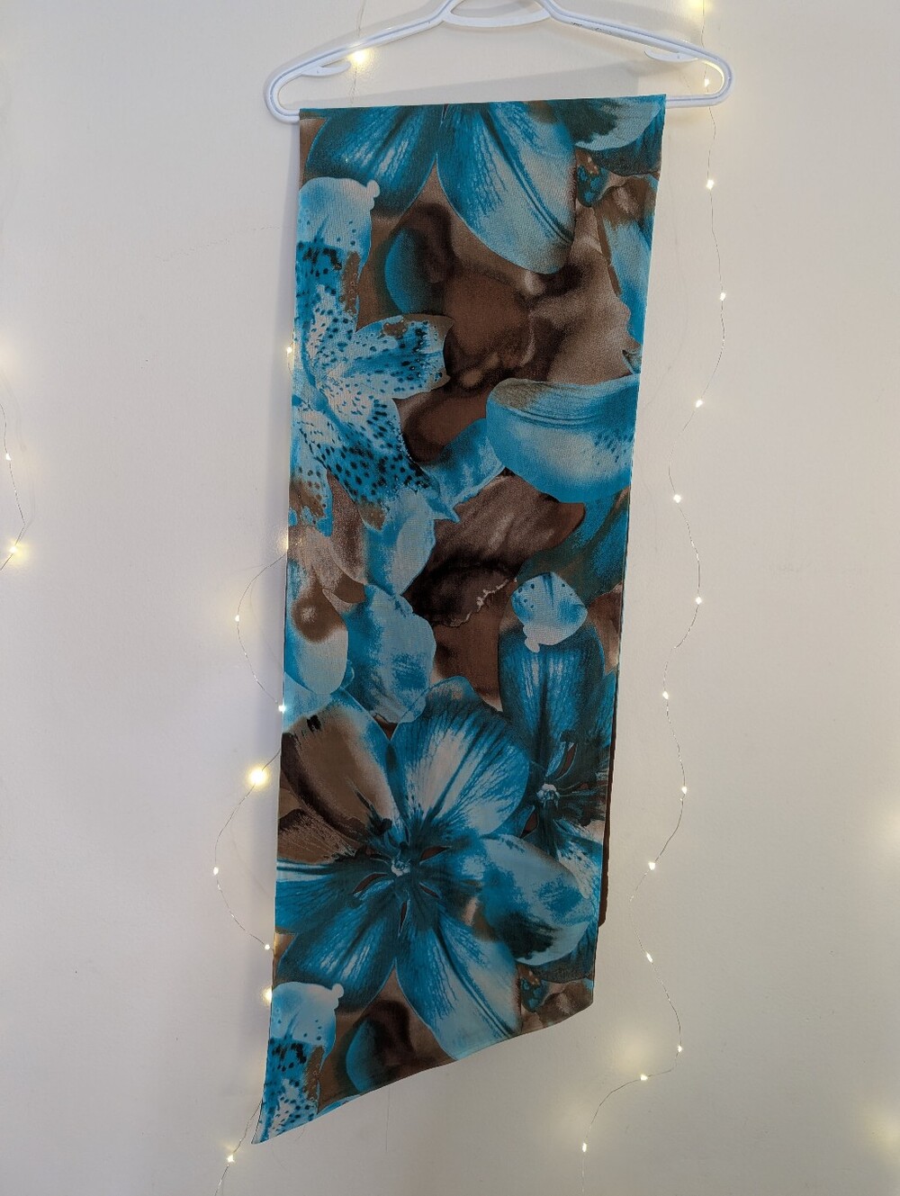 Blue and Brown Floral Scarf Wrap Y2K Boho Tuscan Accessory